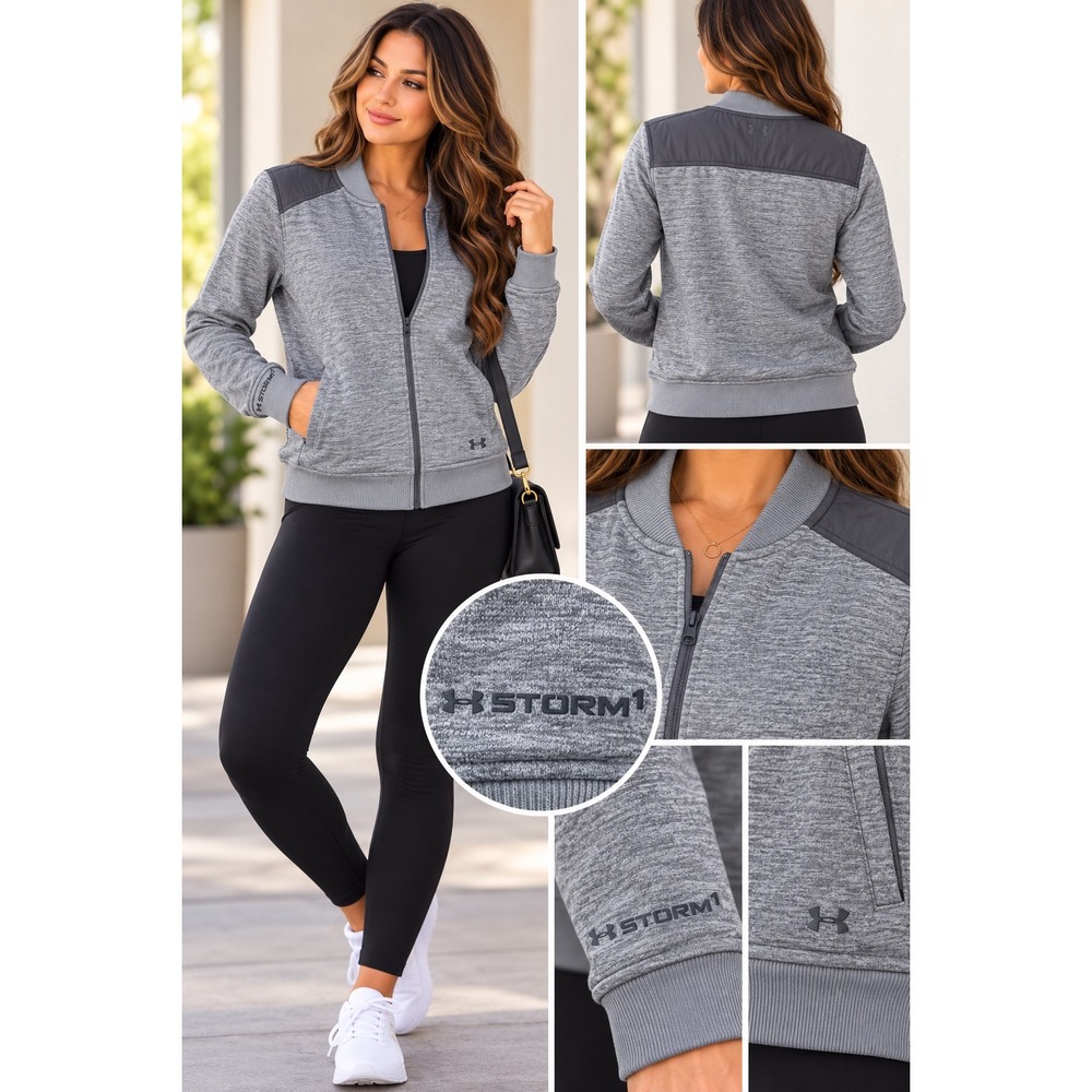 Under Armour Storm1 Gray Heathered Full Zip Bomber Jacket Womens Medium MD